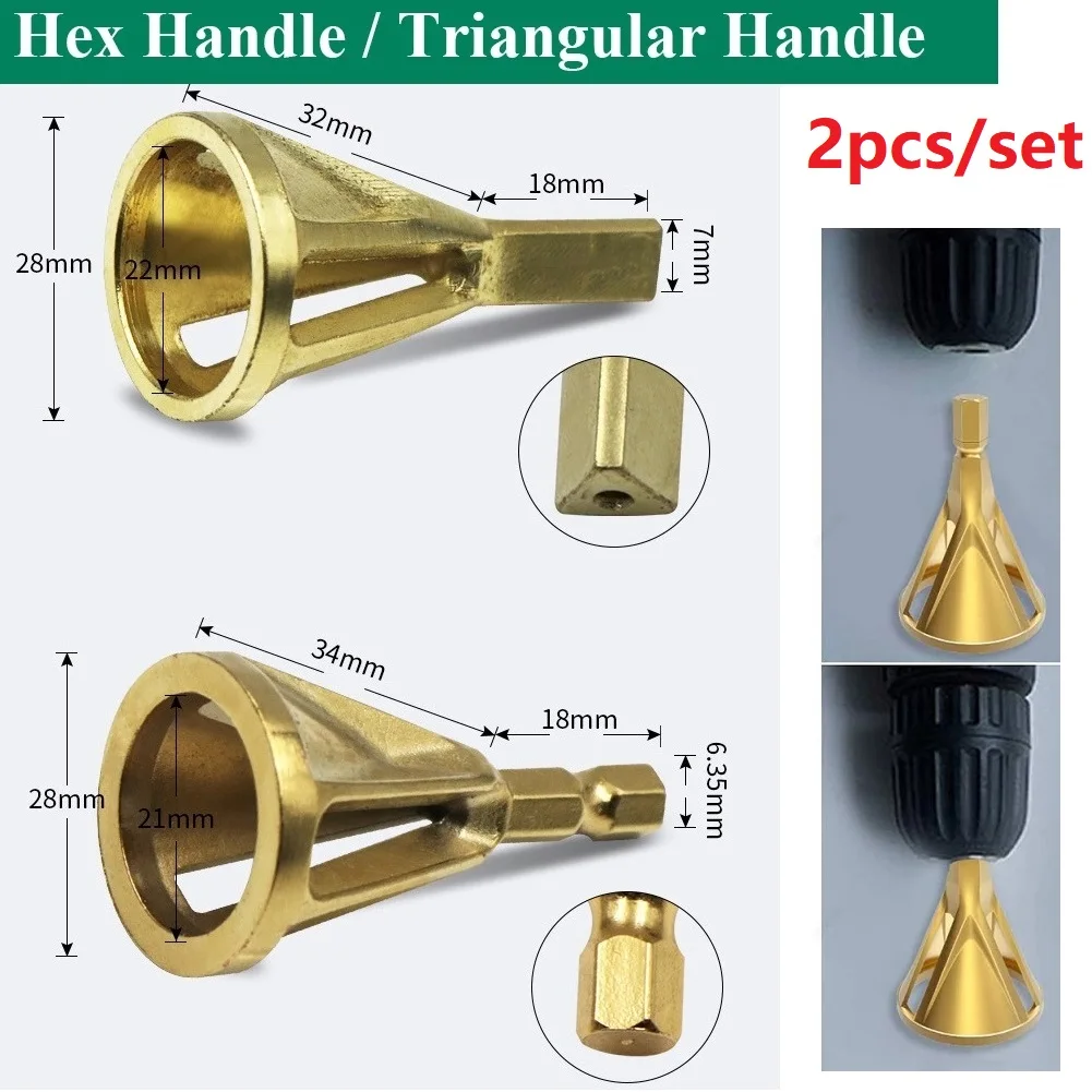 

2pcs/set Triangular/Hexagonal Handle Deburring External Chamfer Tool Golden Chamferer Remove Burr Tool For Stainless Steel