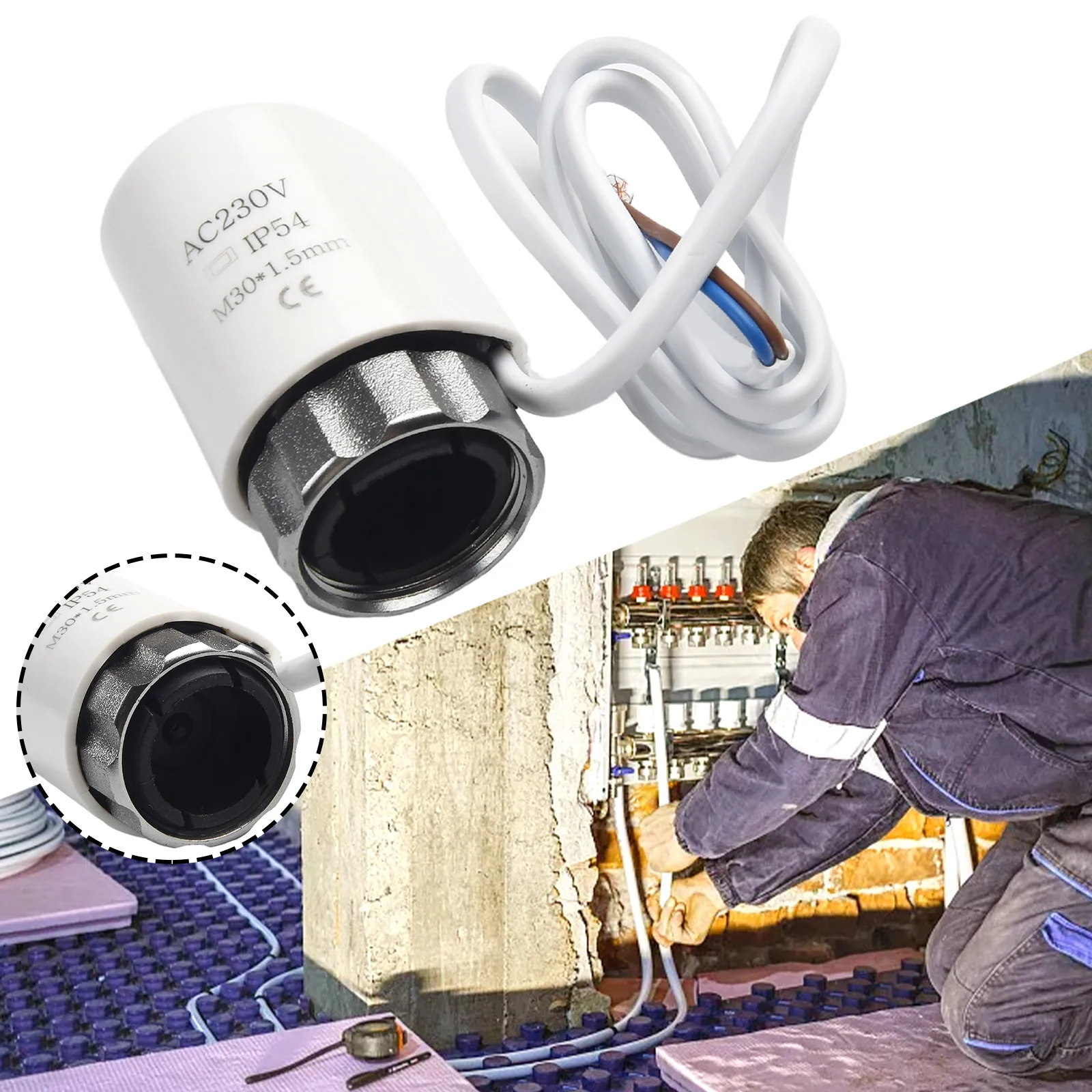 Electric Heating Actuator AC230V M30*1.5mm Electric Thermal Actuator for Floor Heating Radiator Valve Manifold Underfloor Heating Valve