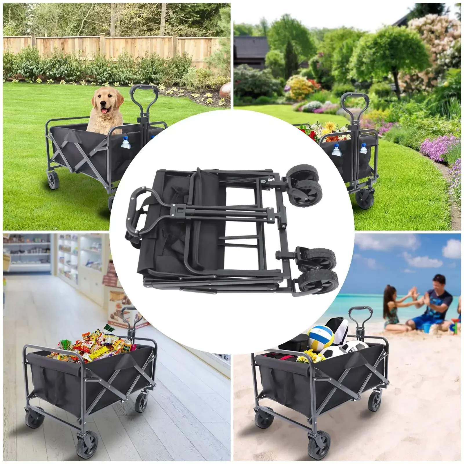 176LBS Heavy Duty Camping Trolley with Big Wheels, Adjustable Handle & Drink Holders-Perfect for Festival and Beach Use