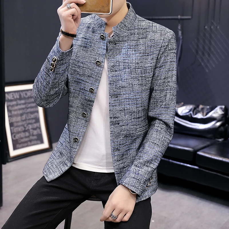 Blazer New Men's Fashion Business Gentleman Wedding British Style Work MAO Suit Outdoor Casual Slim Standing Collar Blazer 2