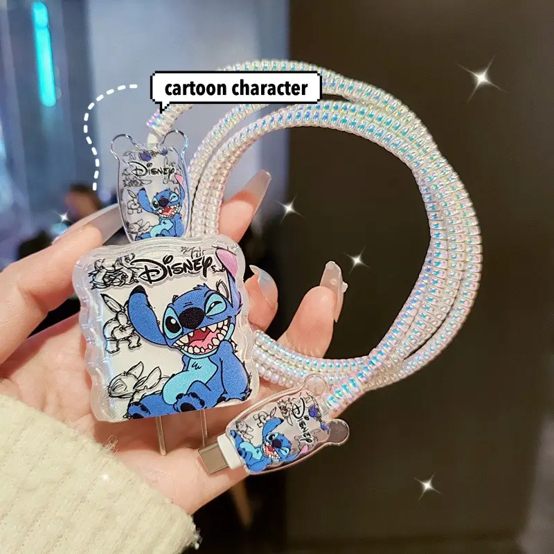 18W/20W Charger Protective Case Cartoon Stitch Cable Protector for iPhone 16 15 Charging Cable Data Charger Rope Cable Winder - Image 6