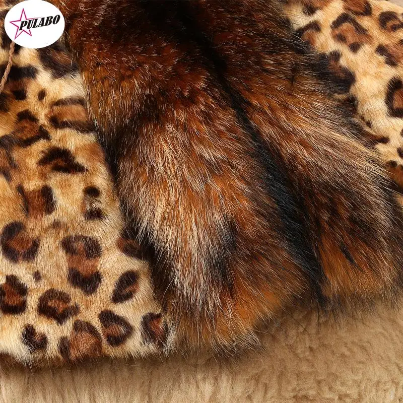 

PULABO S-6XL Leopard Print Sexy Natural Fox Fur Coats Outerwear Women Whole Skin Fur Overcoat Jackets Raccoon Dog Fur Collar