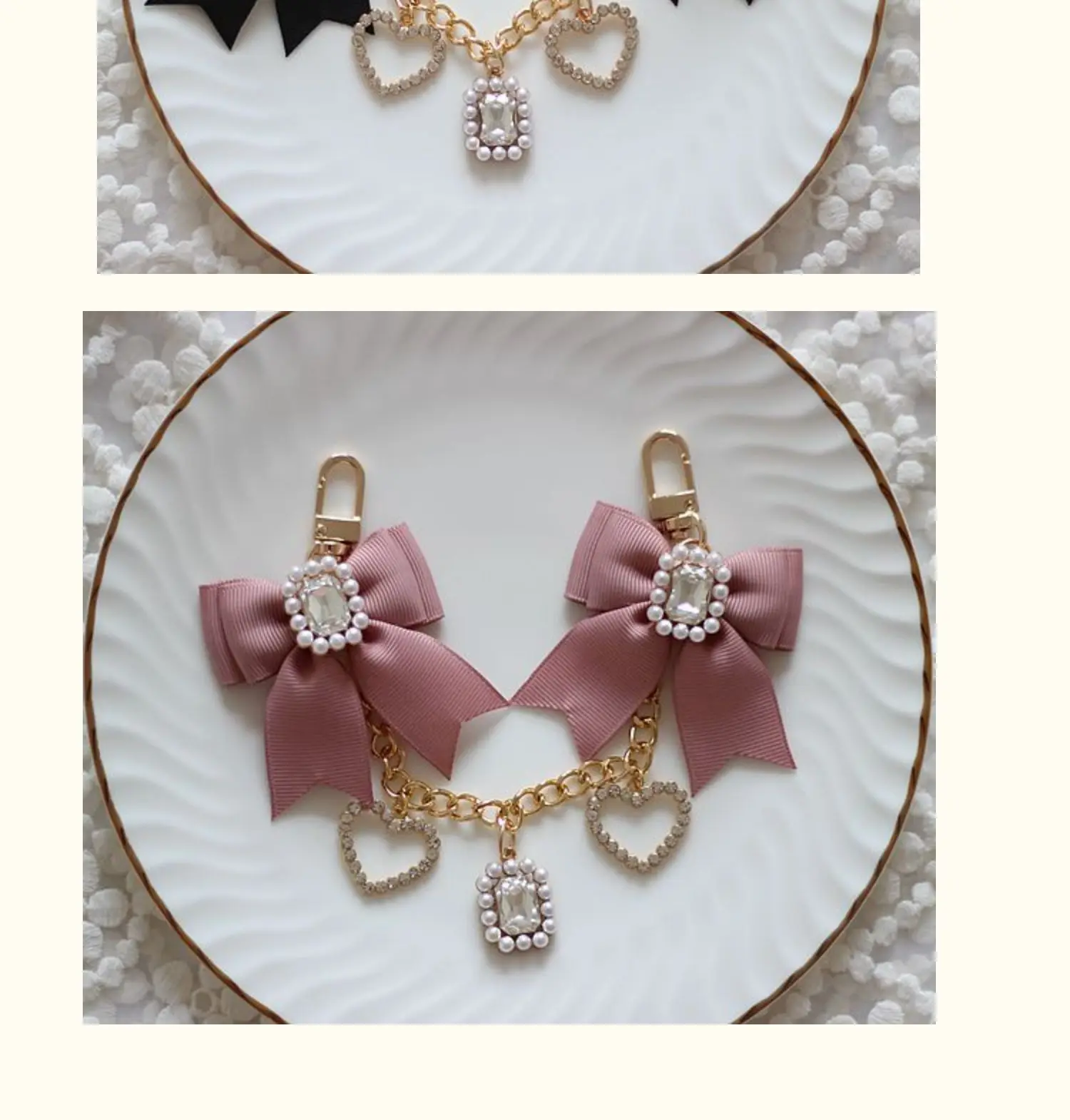 Handmade Japanese Liz Rhinestone Bow Ribbon Pearl Bag Accessories Shiny Gem Cute Girl Super Fairy Handbag Pendant Bag Charms