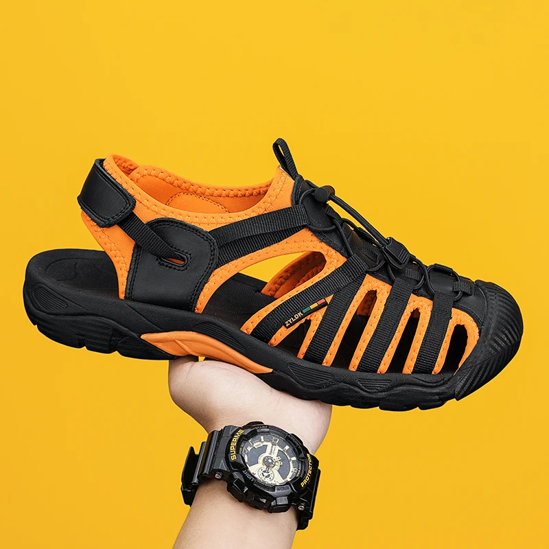 

High Quality Outdoor Sports Sandals For Men Trendy Orange Elastic Comfortable Wading Shoes Man Non-slip Summer Men's Beach Shoes