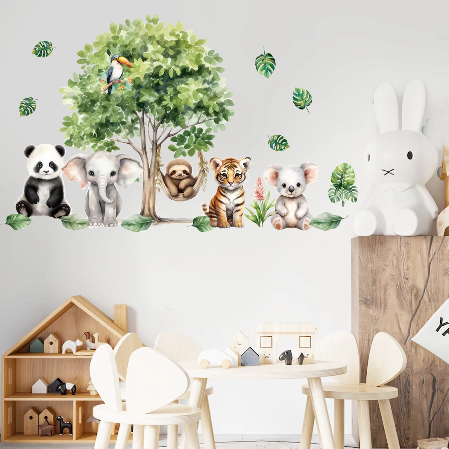 Cartoon Jungle Woodland Animals wall stickers for kids rooms children bedroom decals 3d vivid poster Decor murals Beby Favors wall decal stickers