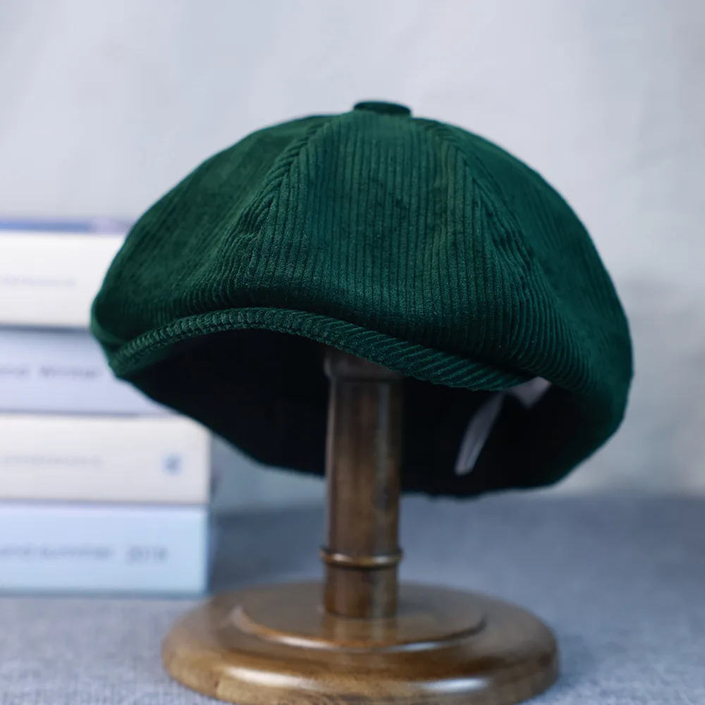 Plus Size 60 cm achteckige Cordkappe für Herren, trendige Marke, britische Zeitungsjungenmütze, Vintage-All-Match-Baskenmütze für Herren und Damen – Detail 6