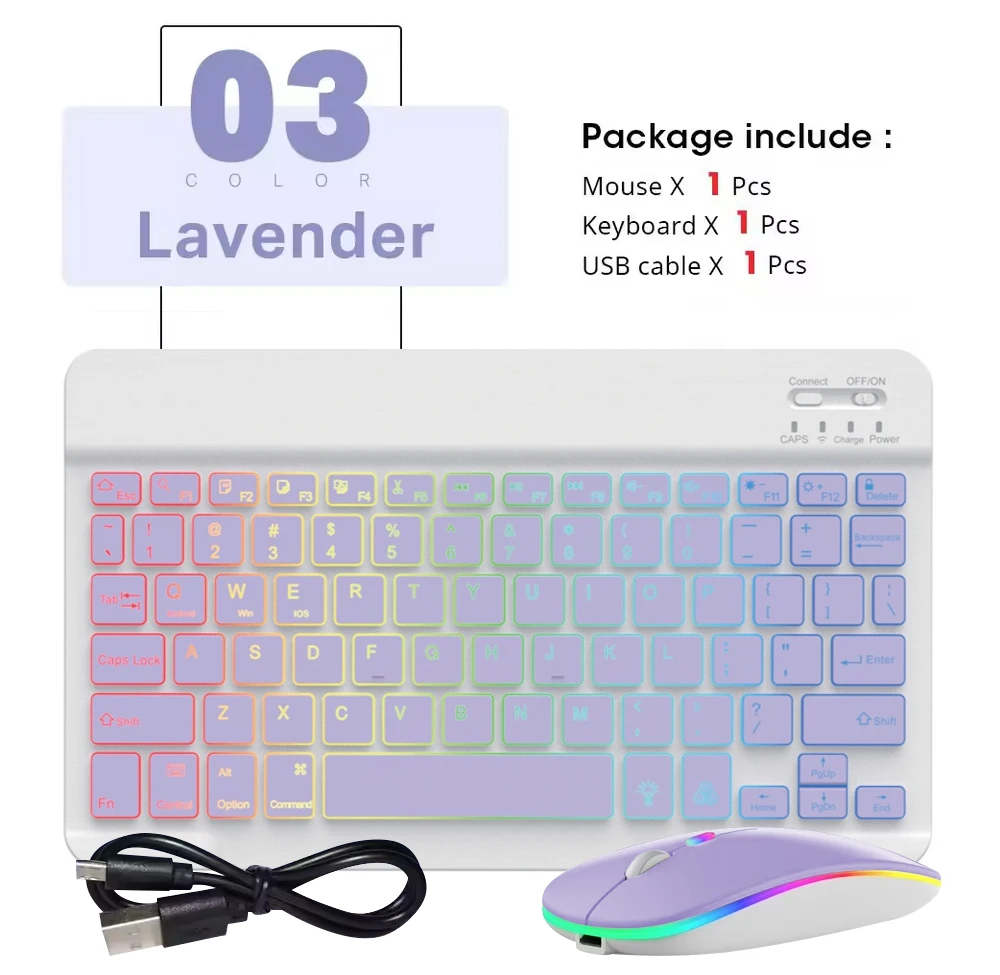 Compact 10-Inch Backlit Wireless Keyboard and Mouse Set for Tablets and Smartphones
