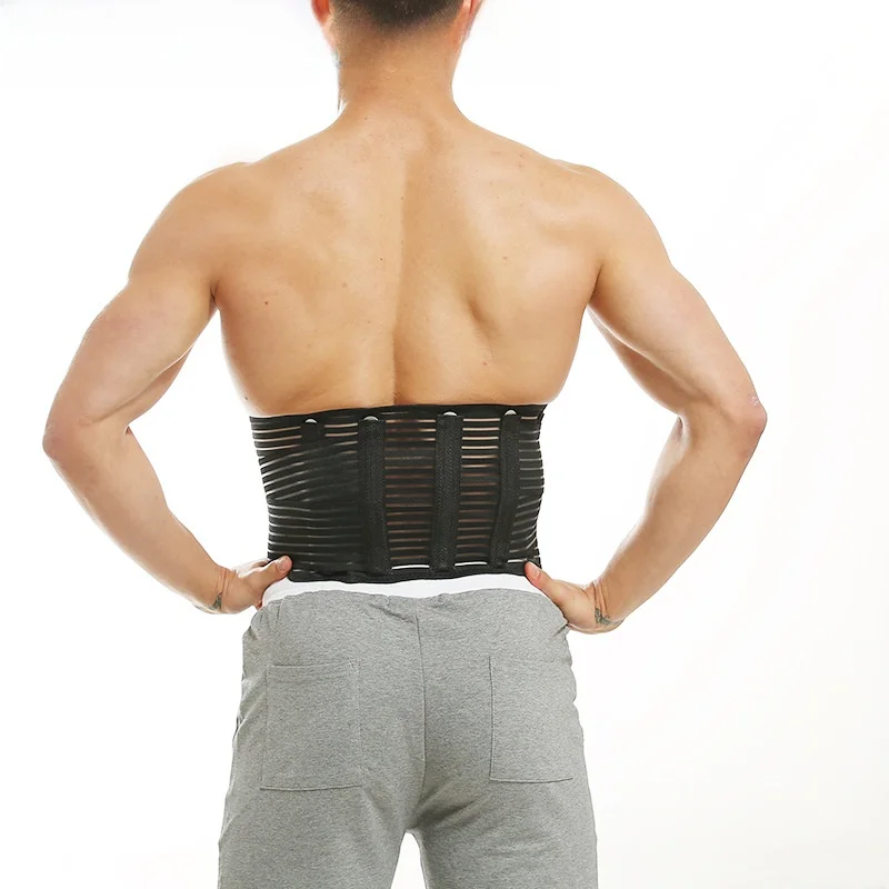통기성 좋은 남성용 허리 보호대, 스프링 장착 조절 가능한 피쉬 스레드 벨트 랩 붕대 허리 보호대 (러닝 및...에 적합)