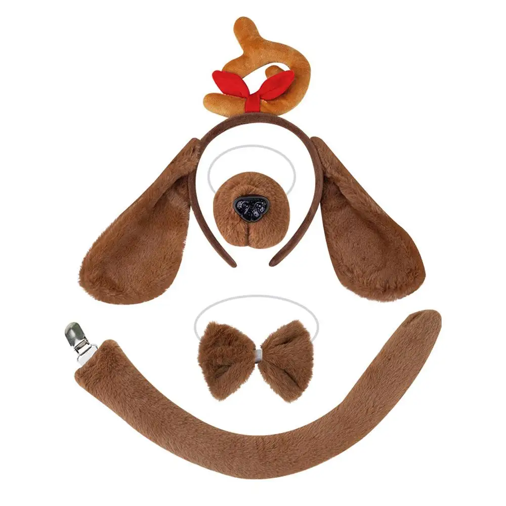 Animal Ears and Tail Set Holiday Masquerade Headband Nose Tail Bow Tie Dog Cosplay Costume for Kids and Adults masquerade mask game cosplay props costume headband animal costume set