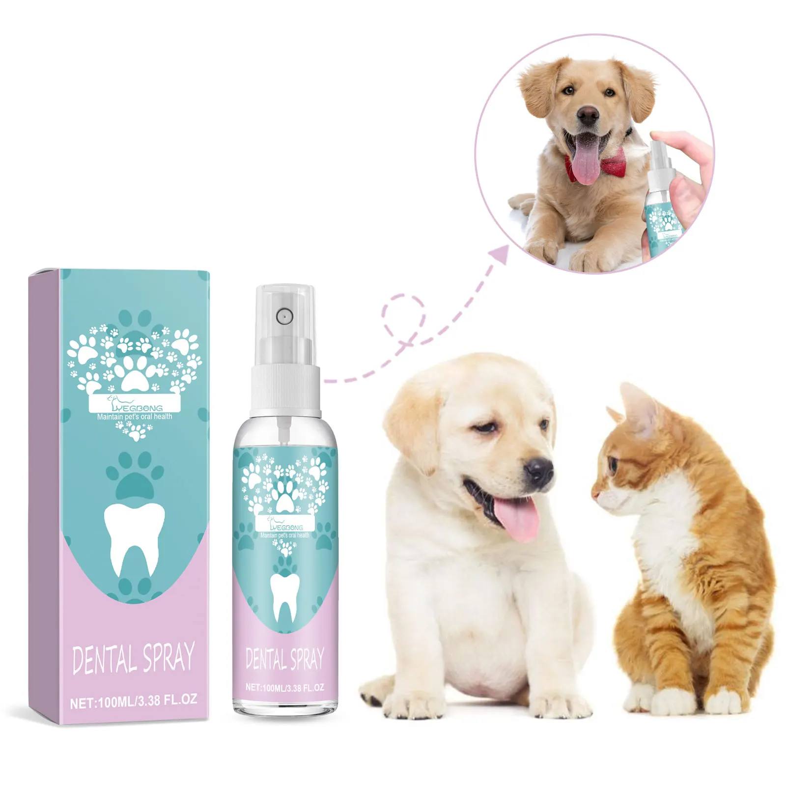 Yegbong Dog Dental Care Spray Tartar Removal Tooth Stain Deodorizer Pet Teeth Cleaning Liquid Mouth Cleaning Solution for Dogs