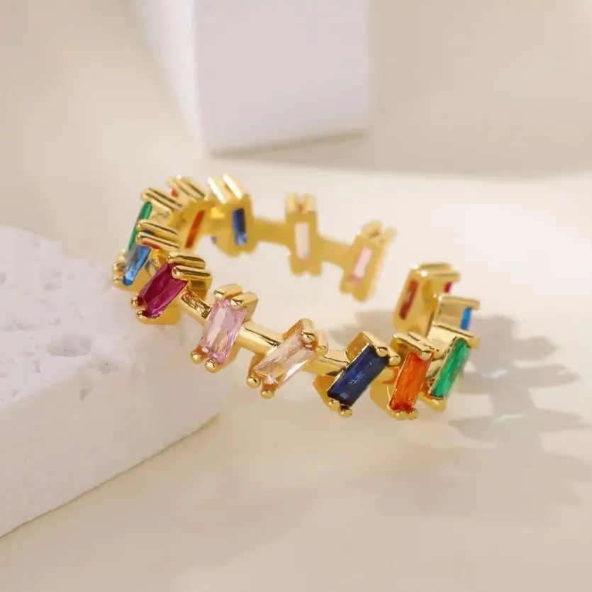 Zircon Bar Rings For Women Gold Stainless Steel Adjustable Ring