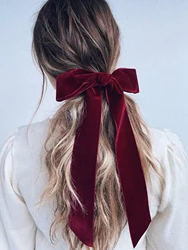 Lystrfac Vintage Long Ribbon Velvet Hair Bow For Women Hairpin Simple Fashion Top Clip Ladies Hairgrips Hair Accessories