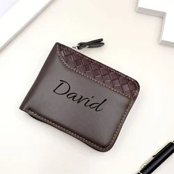Personalized Luxury Faux Leather Men's Wallet with Embossed Design and Zip Closure (Coffee)