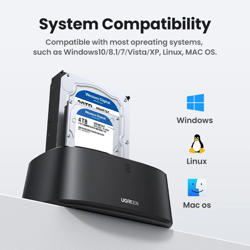 Ugreen Hdd Docking Station Sata para Usb 3.0 Adaptador para 2.5 3.5 Case de Disco Ssd Caixa Hdd Doca Disco Rígido Gabinete Docking Station - Imagem 3