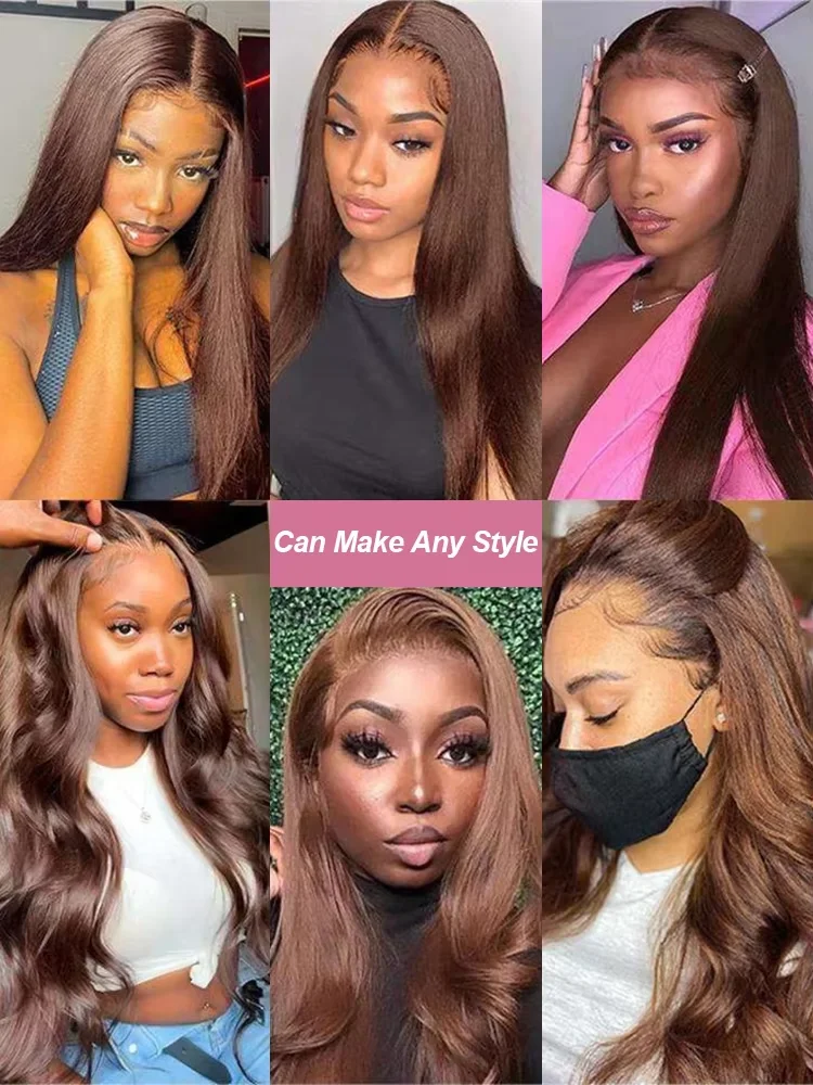 40 Inch 4# Chocolate Brown Straight HD Lace Wig 13x6 13X4 Human Hair Brazilian 220 Density Colored Lace Front Wigs Hair Prepluck