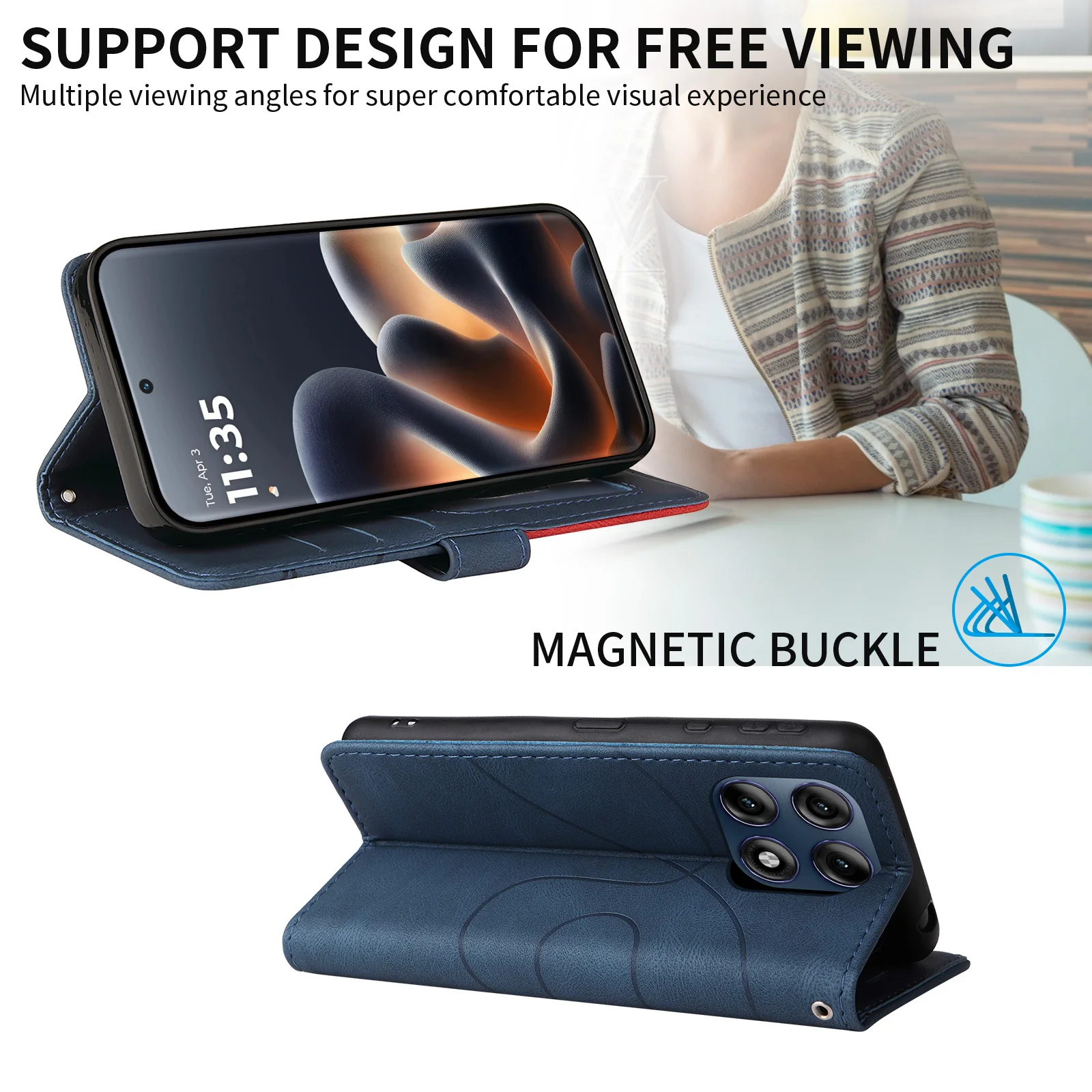 Deluxe Leather Wallet Flip Case with Kickstand and Card Holder