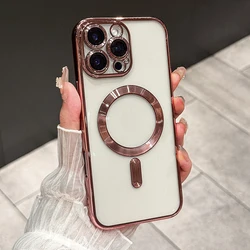 Electroplated Magnetic Phone Case with Lens Protection and Soft Cover - Galaxy A07 5G (Pink)