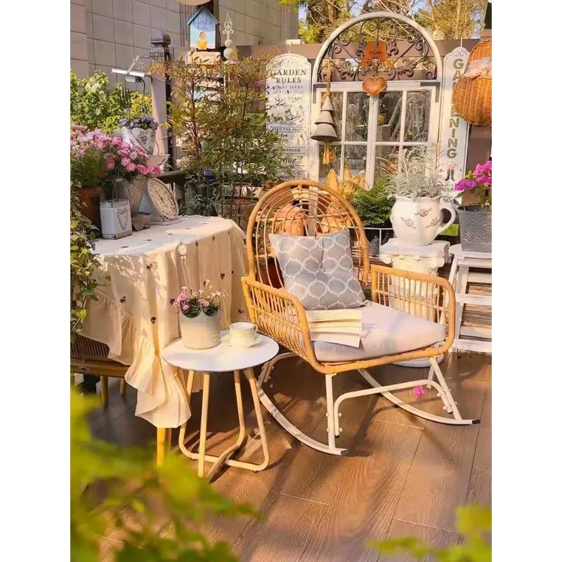 Balcony Leisure Simple Rattan Rocking Chair Home Lazy Sofa Single Living Room Free Outdoor Adult Recliner Rattan Furniture