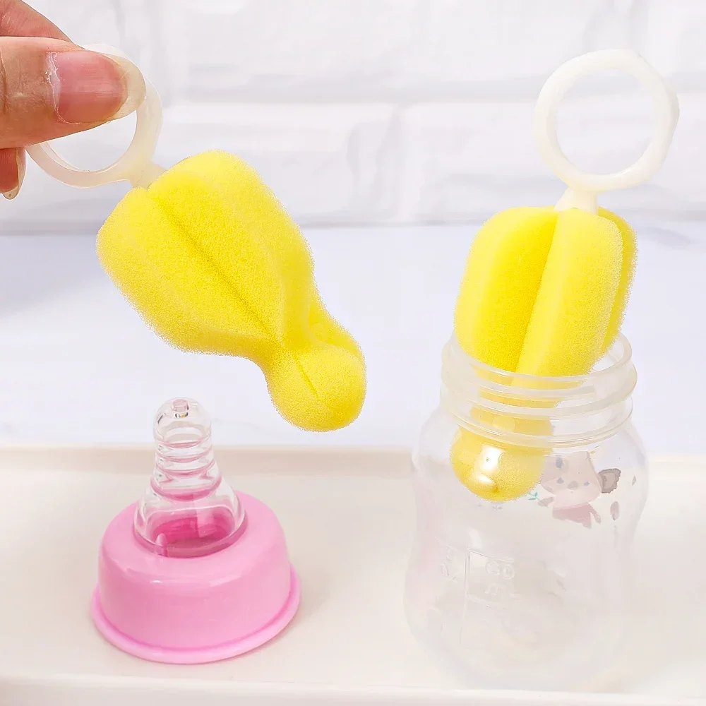 Yellow Sponge Nipple Brush Baby Milk Bottle Washing Tools 360° Rotating Cleaning Brush Infant Pacifier Brushes Nipples Cleaner 3