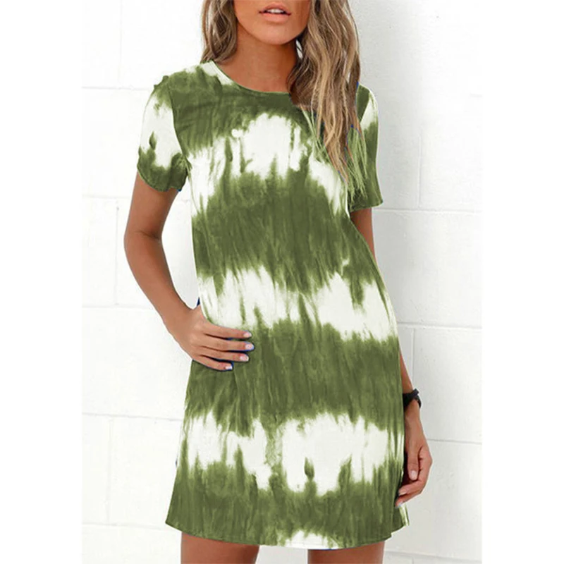 Casual Slim Loose O-Neck Short Sleeve Dress 2024 Summer Fashion Trend Women's T-Shirt Pajama Underwear Tie Dye All-Match Clothes