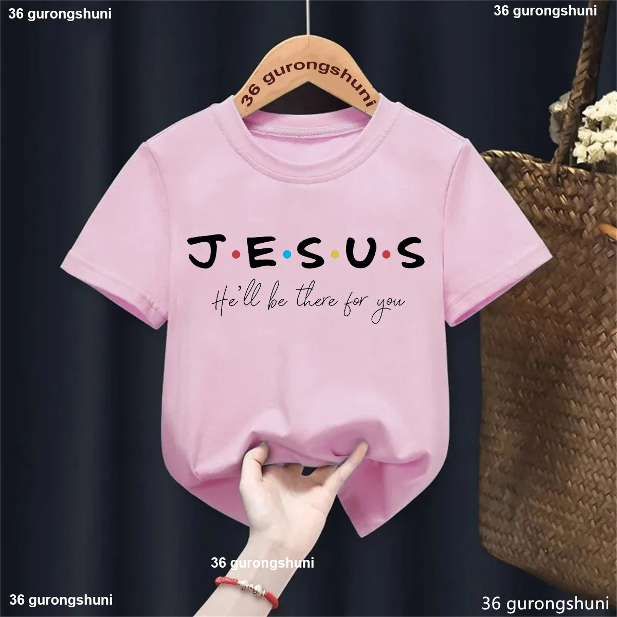 2024 Jesus I Will Be There For You Letter Print T Shirt For Girls/Boy Summer Kids Clothes Black/Pink/Red/Blue/Gray/White T-Shirt 4