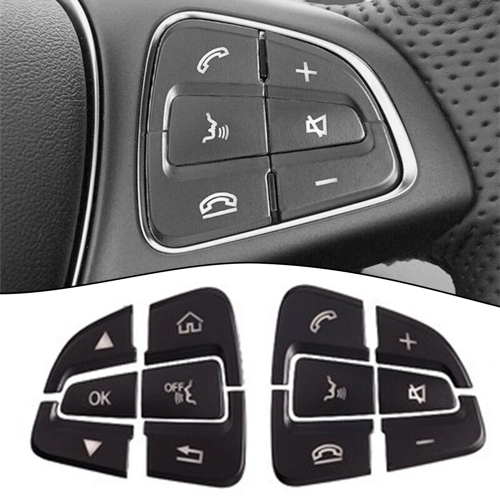 

12x Vehicle Black Steering Wheel Button Cover Sticker ABS Plastic For Benz C W205 S205 C205 C253 X253 15-18 Interior Accessories