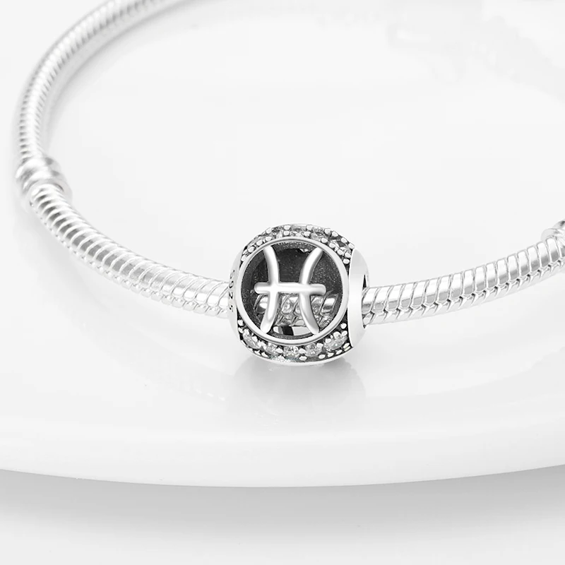 Original 925 Silver Twelve Constellations Leo Aries Virgo Round Charms Beads Fit Qikaola Bracelets DIY Birthday Jewelry Gifts 5
