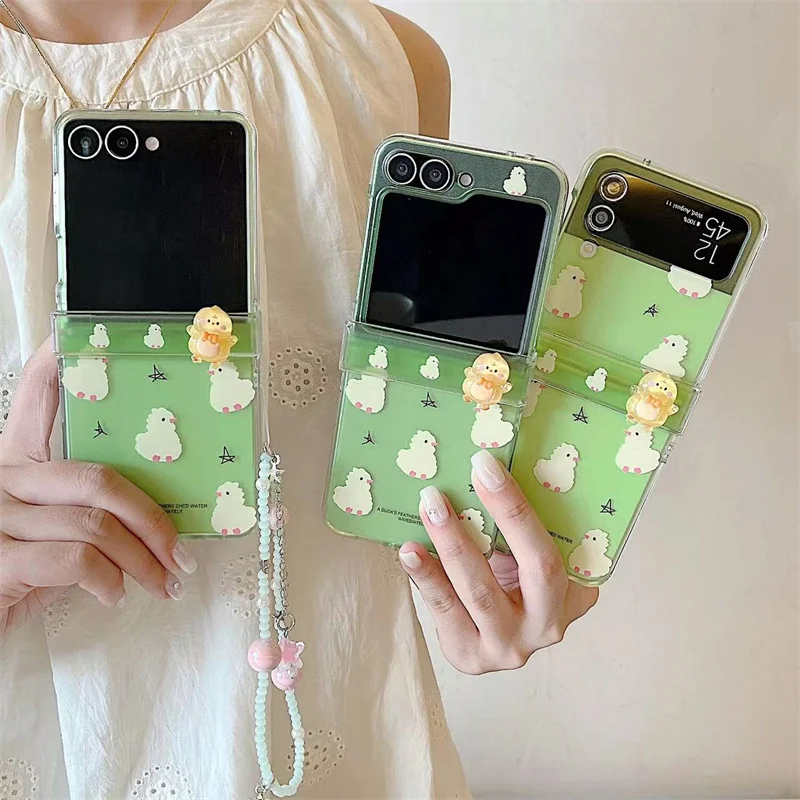 Charming Cartoon Chicken Hinge Phone Case with Chain