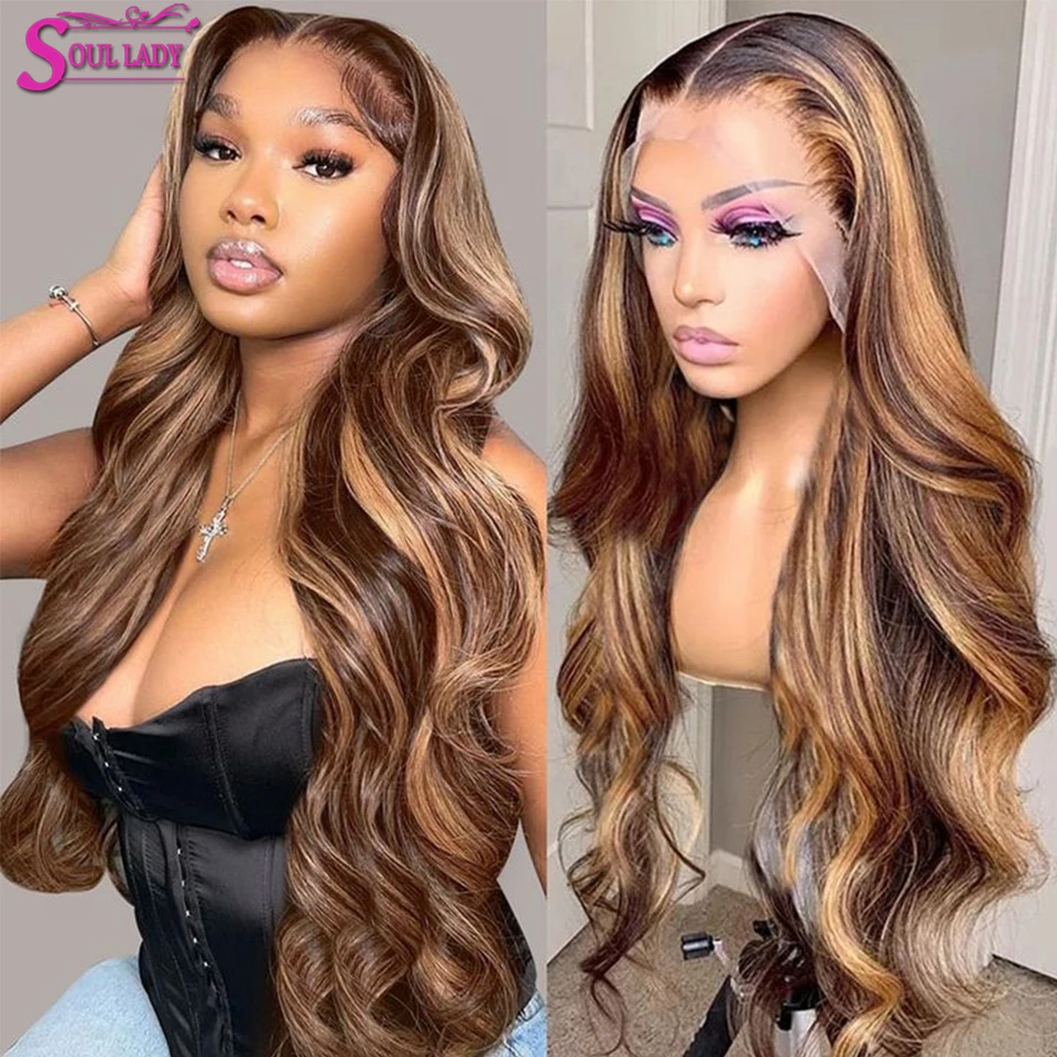 

Highlight Wig Human Hair 30 Inch Body Wave 13x4 Lace Front Human Hair Wig Ombre Colored Transparent Highlighted 4x4 Closure Wig