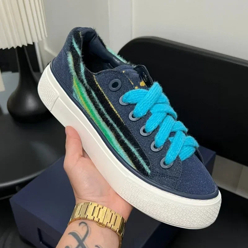 Suede Fashion Color Blocked Wear Resistant Sneakers Versatile Height Increasing Lace Up Couple Comfortable Casual Shoes 5