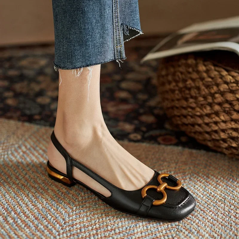 Women Sandals French Vintage Summer Low Heel
