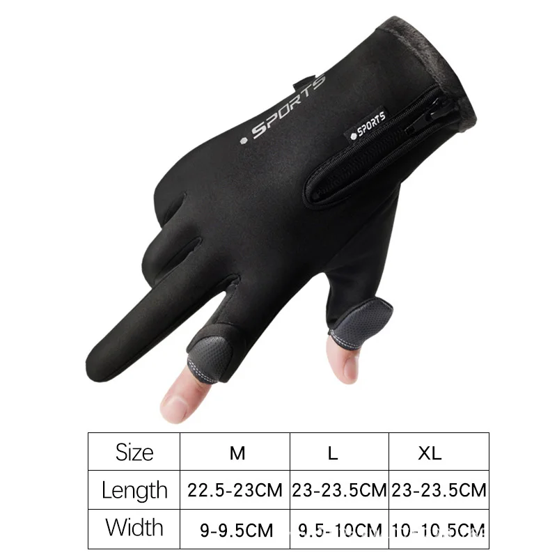 Cycling Gloves Men Women Touch Screen Two-Finger Clamshell Gloves Autumn Winter Fleece Waterproof Windproof Zipper
