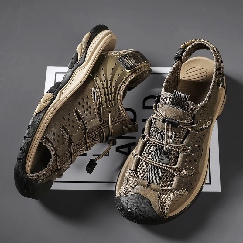 Classic Handmade Genuine Leather Sandals for men summer outdoor comfortable breathable beach shoes lightweight casual men shoes