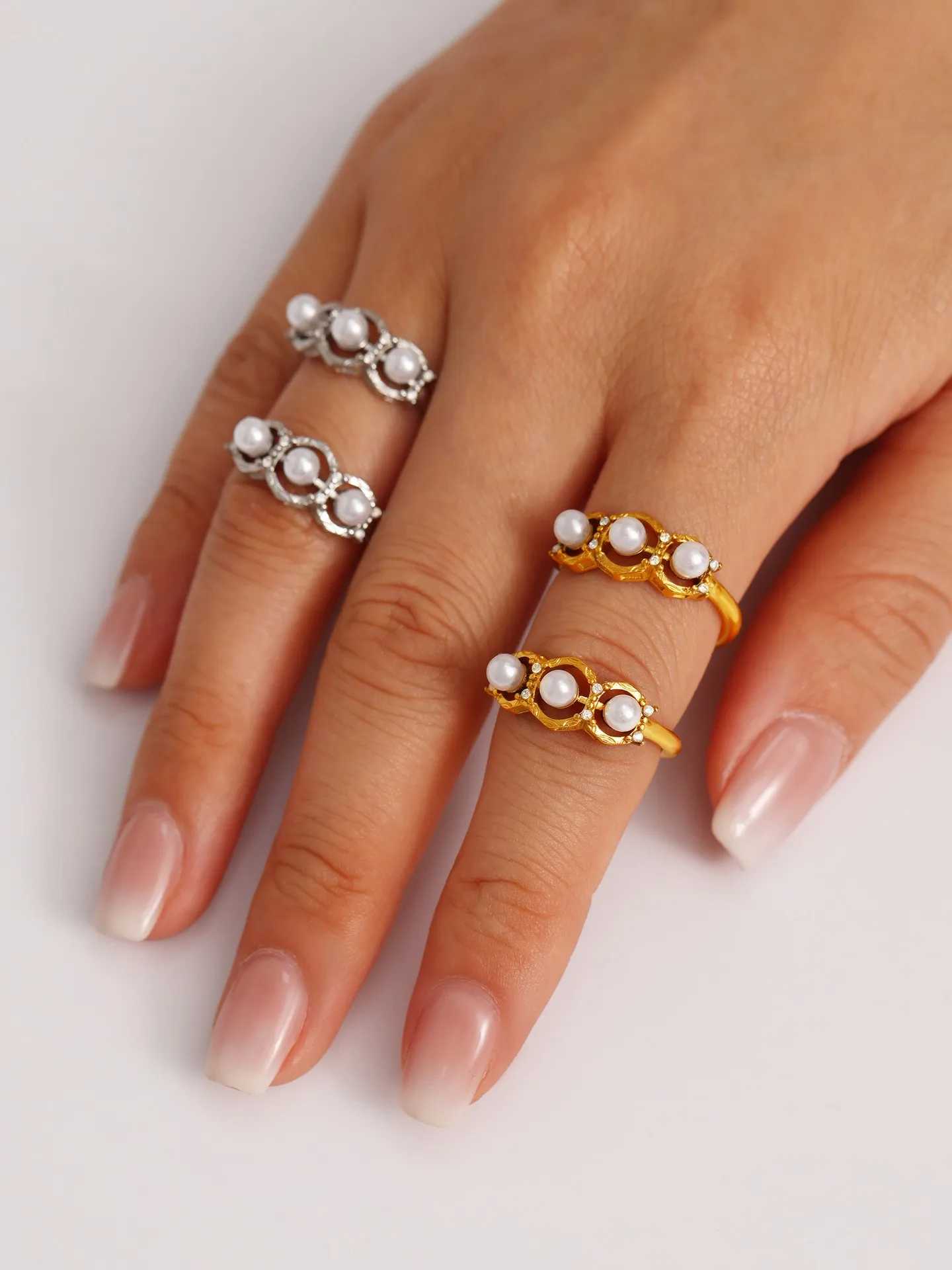 Nachahmung Perle Stern Anhänger Halskette Edelstahl Ring Set frauen Gold Farbe Silber Doppel Schichten Halskette Luxus Schmuck – Detail 7