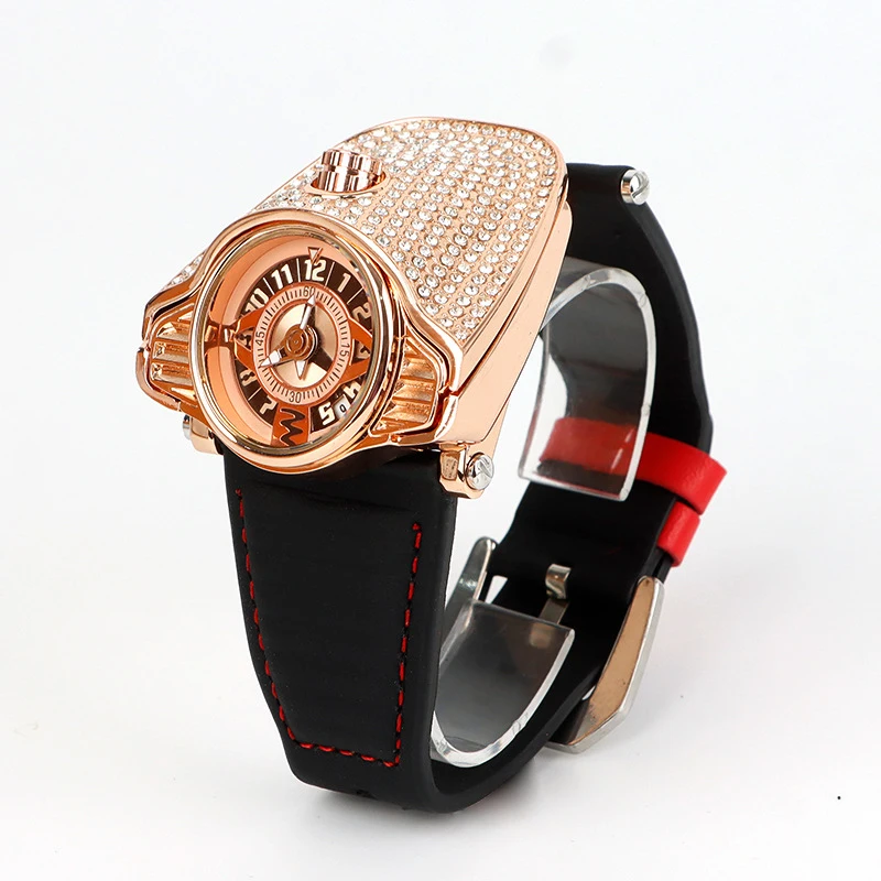 Unusual Watch for Men Luxury Reloj Rose Gold Black Sliver Sports Quartz Wristwatch Male Conceptual Diamond Orologio Man Clock