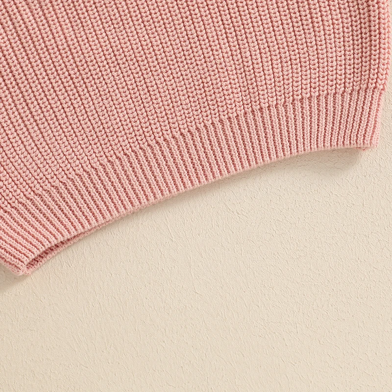 FOCUSNORM 0–18 Monate schöner Frühlingspullover für Babys, Mädchen und Jungen, 3 Farben, langärmelig, Rundhalsausschnitt, Schleife, Buchstaben, Stickerei, warme Strickpullover – Detail 4