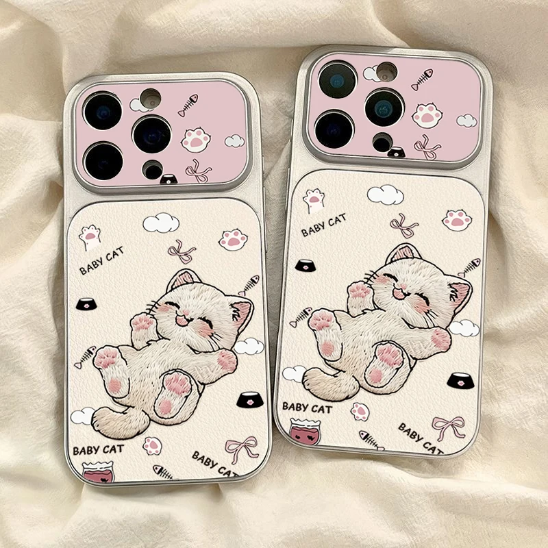 Adorable Embroidered Cat Phone Case Cover