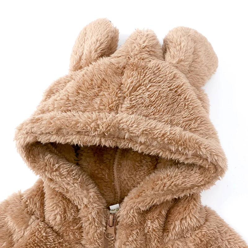 Cute Children's Winter Coat Baby Hooded Plush Jacket Boys Girls Thickened Warm Snow Wears Cartoon Bear Ear Long Sleeve Coats