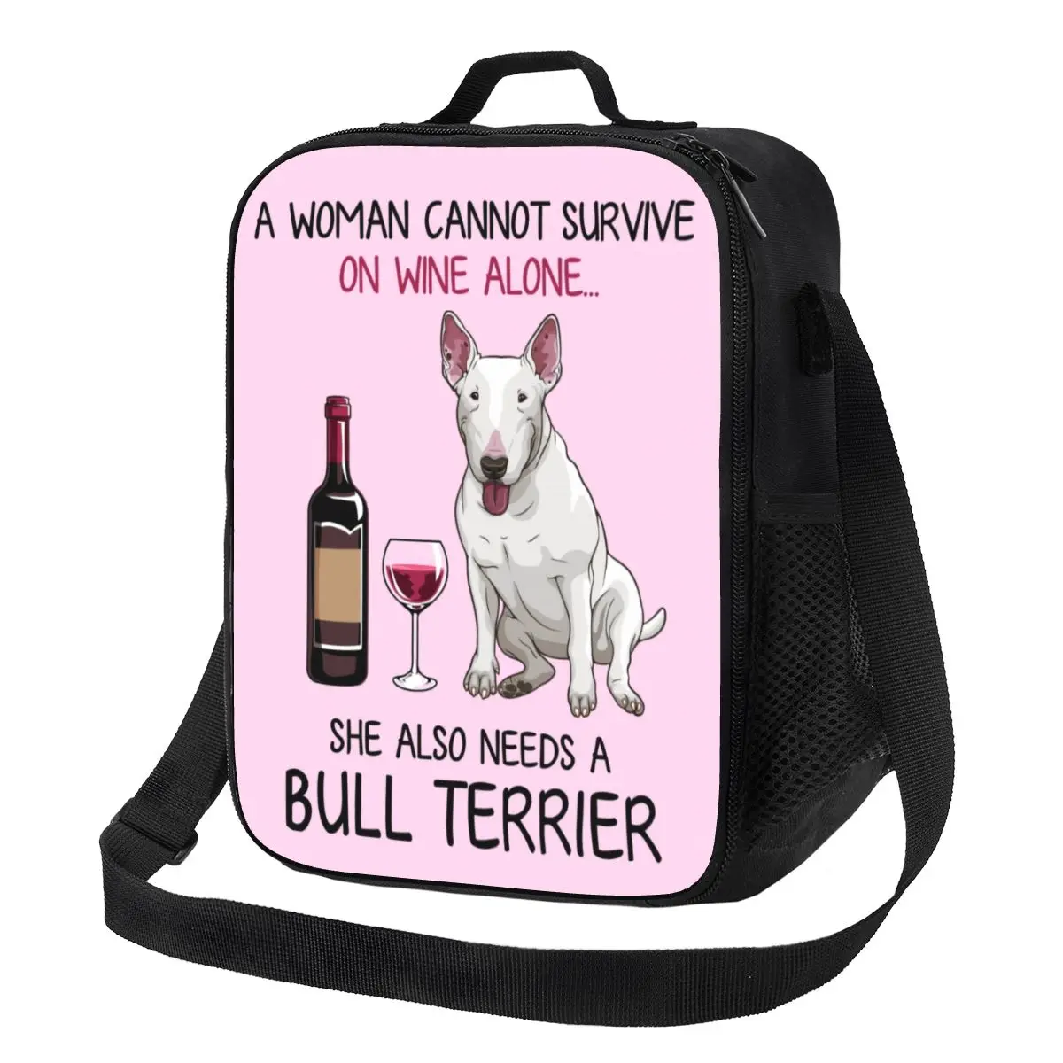 

Bull Terrier And Wine Funny Dog Insulated Lunch Bag for Camping Travel Pet Puppy Lover Resuable Thermal Cooler Lunch Box Kids