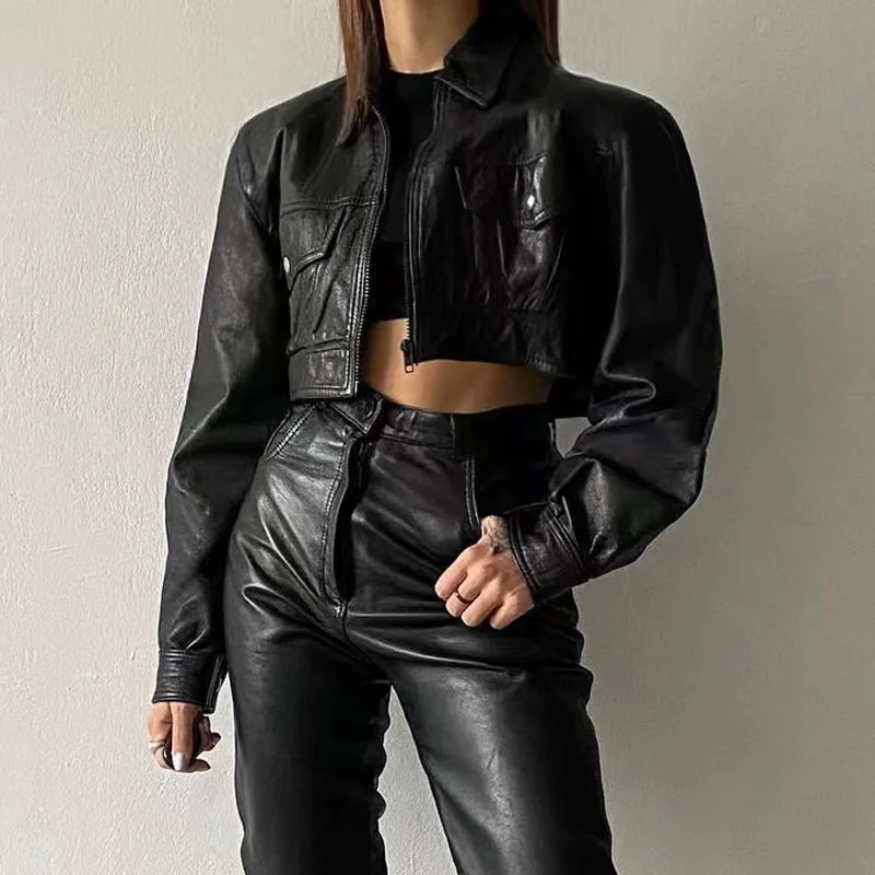 

Осень/зима, новинка, модный бренд ins, популярная женская уличная красивая и стильная Короткая кожаная куртка в байкерском стиле