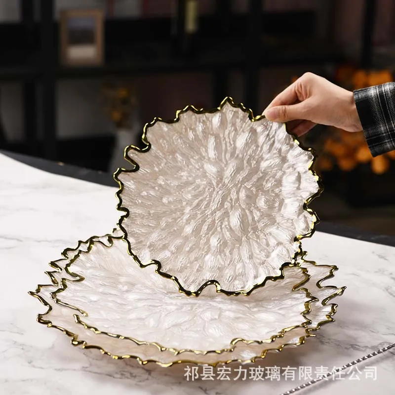 

Ins wind Phnom Penh glass fruit bowl creative western dessert plate household simple shallow flat plate dishes tableware