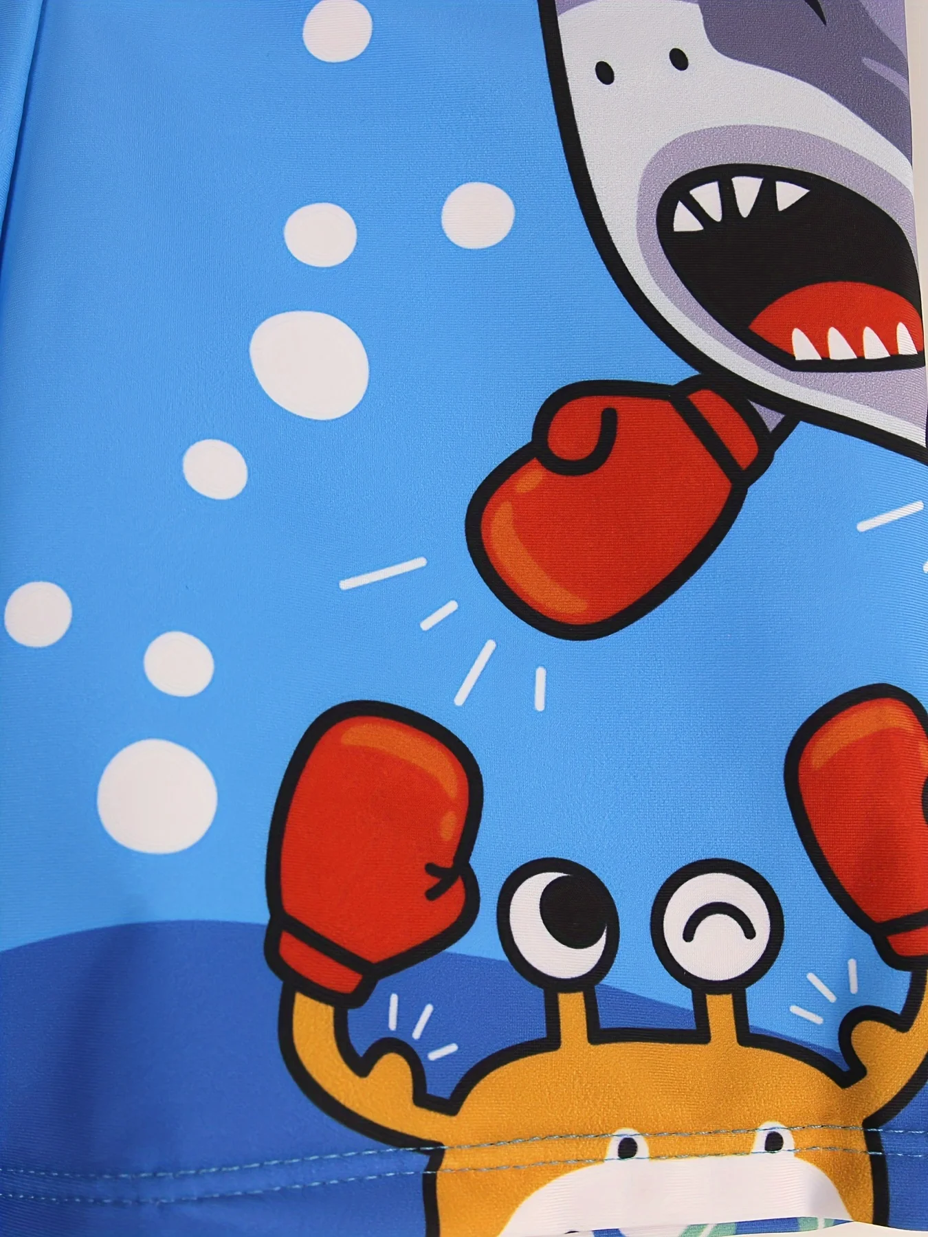 Boys Cartoon Boxing Crab And Shark Pattern Quick Dry Swim Trunks Elastic Waist Beach Shorts Swimwear For Summer Vacation
