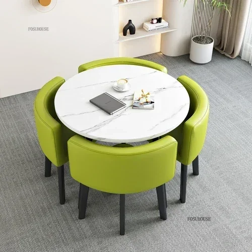 Conjunto de mesas de jantar redondas nórdicas, móveis para sala de jantar, cozinha, conjunto de mesa de jantar com 4 cadeiras, luz para casa, mesas centrais de luxo 40