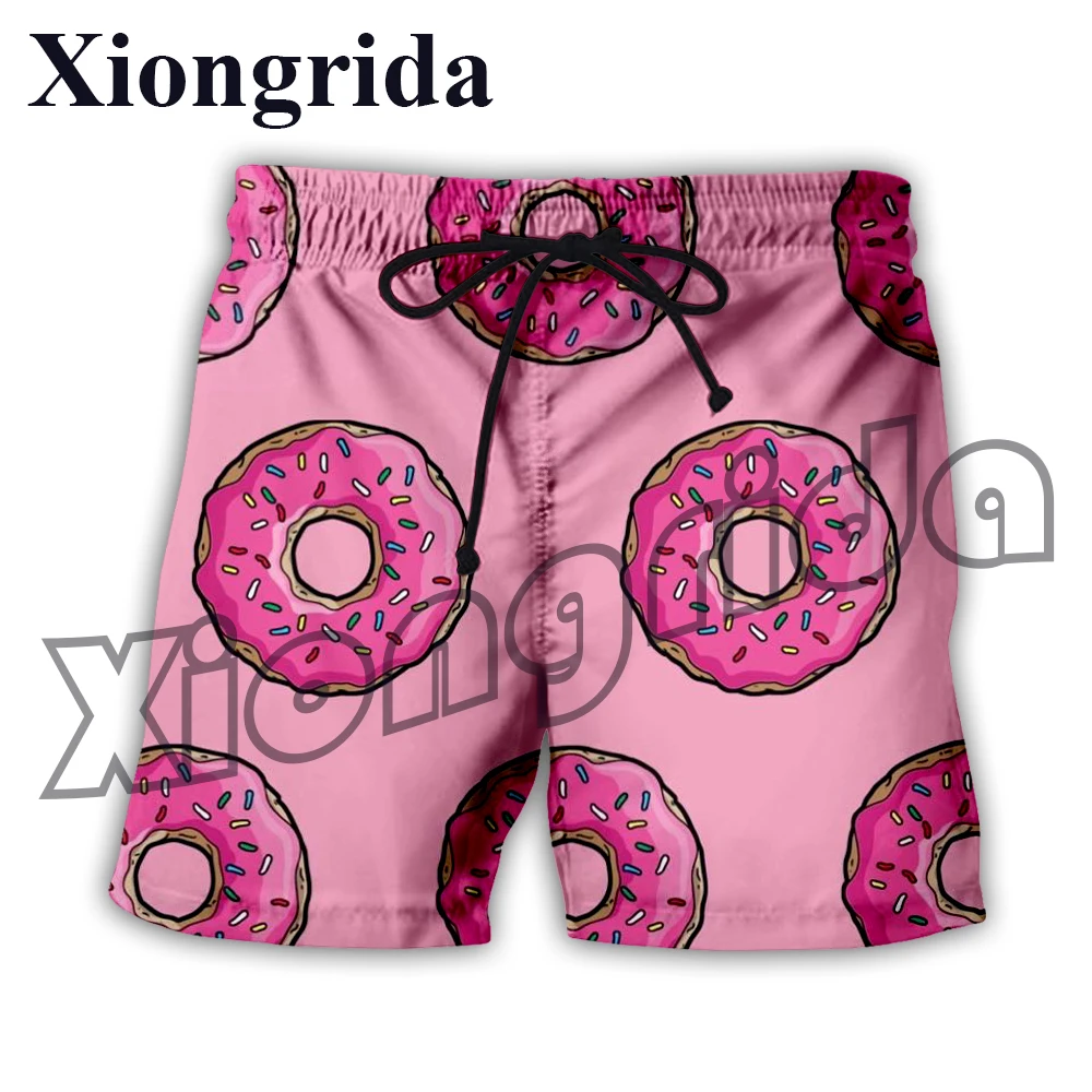 Cute Chocolate Donuts Shorts 3D Print Men's Drawstring Shorts Fashion Unisex Summer Swim Trunks Beach Shorts S-6XL