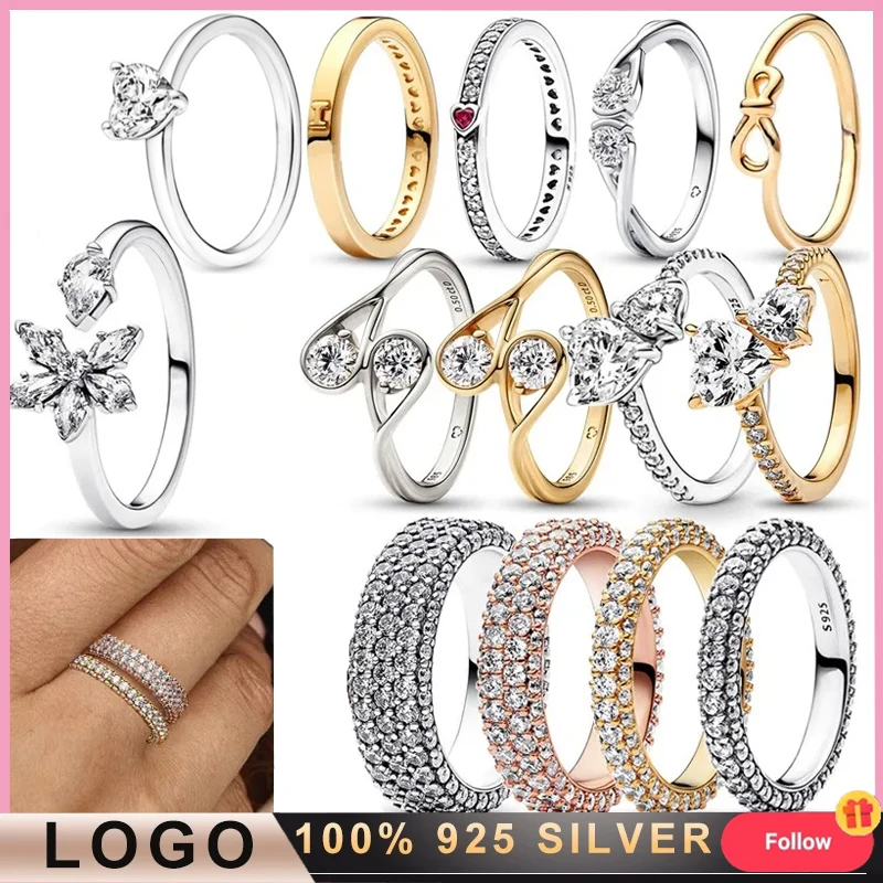 New Women's Popular Ring% 925 Silver Original Logo Set with Bow Heart Logo Snowflake Ring Fashion DIY Charm Jewelry Gift round oval christmas tree tag silicone mold diy snowflake gypsum aromatherapy pendant jewelry molds for resin