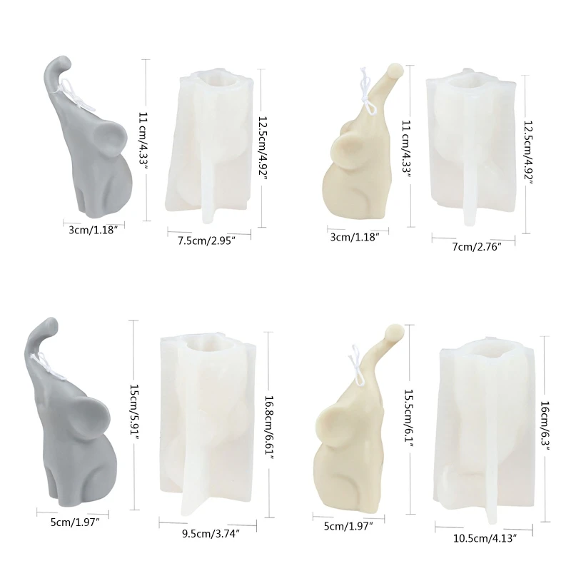 2Pcs Elephant Silicone Mold Gypsum Epoxy Resin Aroma Mould for Home Decor NEW