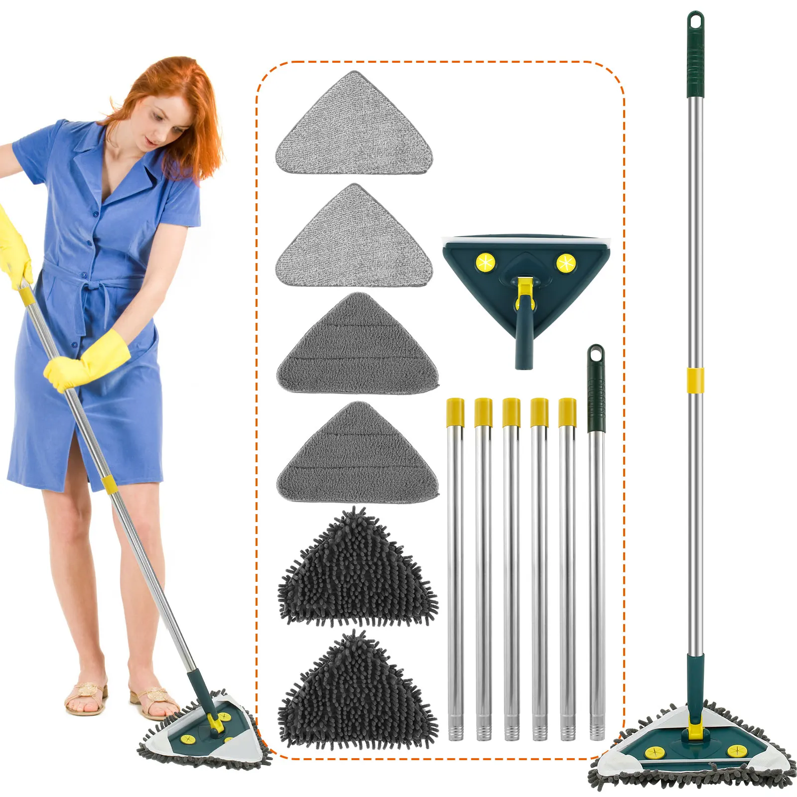 Wall Cleaner Mop with Long Handle 360° Rotating Triangle Cleaner Mop  Adjustable Dry and Wet Household Cleaning Tool - AliExpress