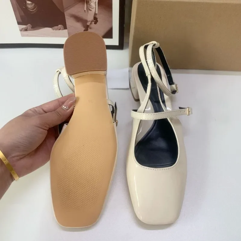 Square Toe Chunky Heel Women's Mary Jane Shoes High Quality Designer Trend Ankle Strap Summer Footwear Female Slingbacks Sandal