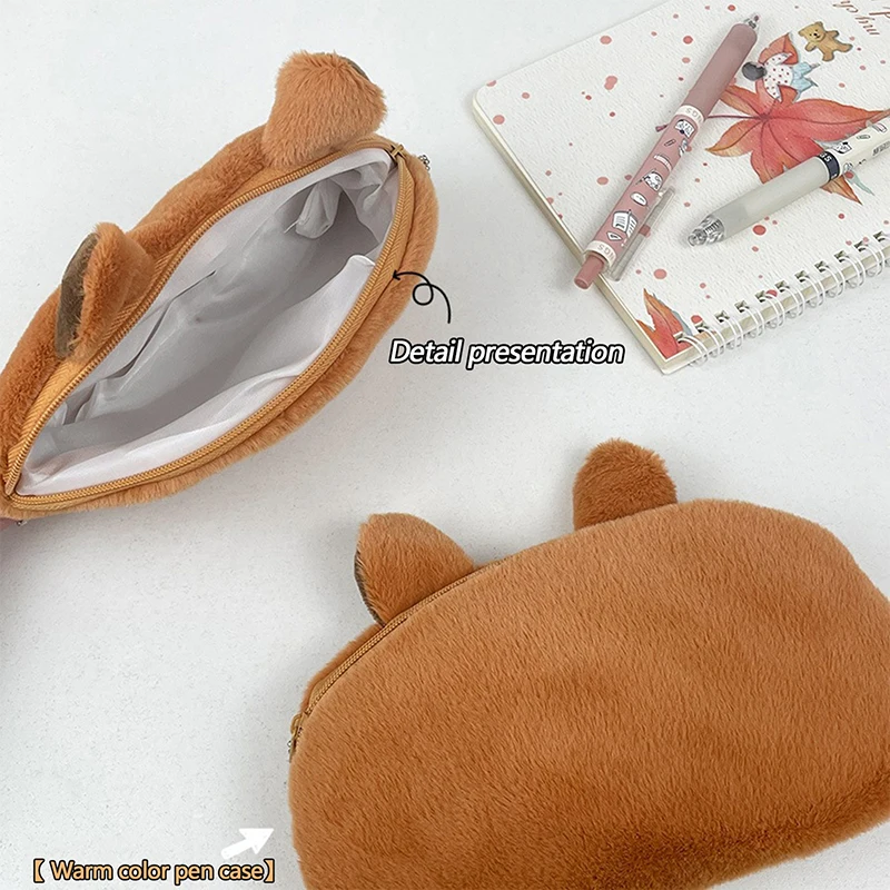 Pencil Case Cartoon Capibara Plush Large Capacity Pen Pouch Stationery Storage