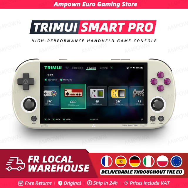Console de jeu portable TRIMUI SMART PRO, écran IPS 4,96'', système Linux, joystick, éclairage RGB, jeu vidéo rétro portable, lecteur 64G, cadeau 1